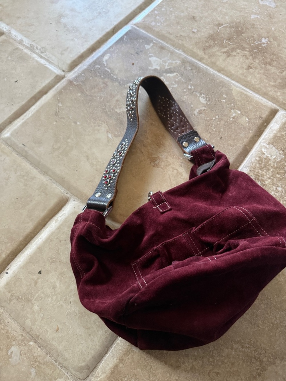 Tylie Malibu Burgundy Suede Hobo with Studded Strap